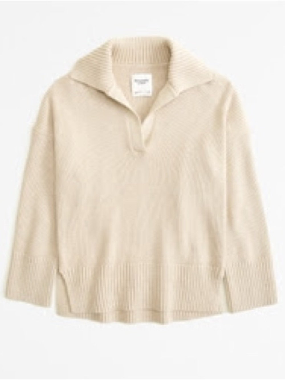 Abercrombie & Fitch Beige Rib-Knit Notch-Neck Polo Collar Sweater - Picture 2 of 11